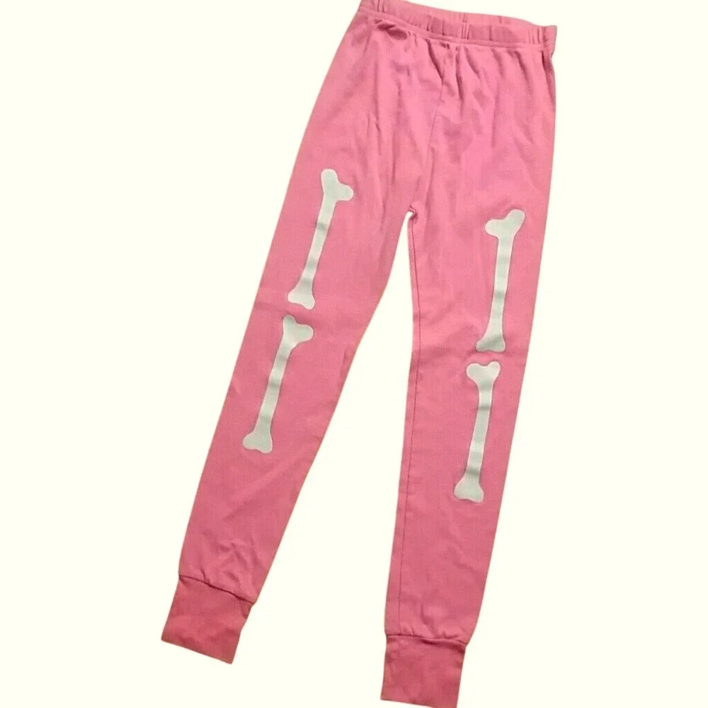 OshKosh Girls‎ Pink Bone Halloween Jogger Pajama Leggings Size 8